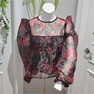 Floral Organza Puff Sleeve Babydoll Top